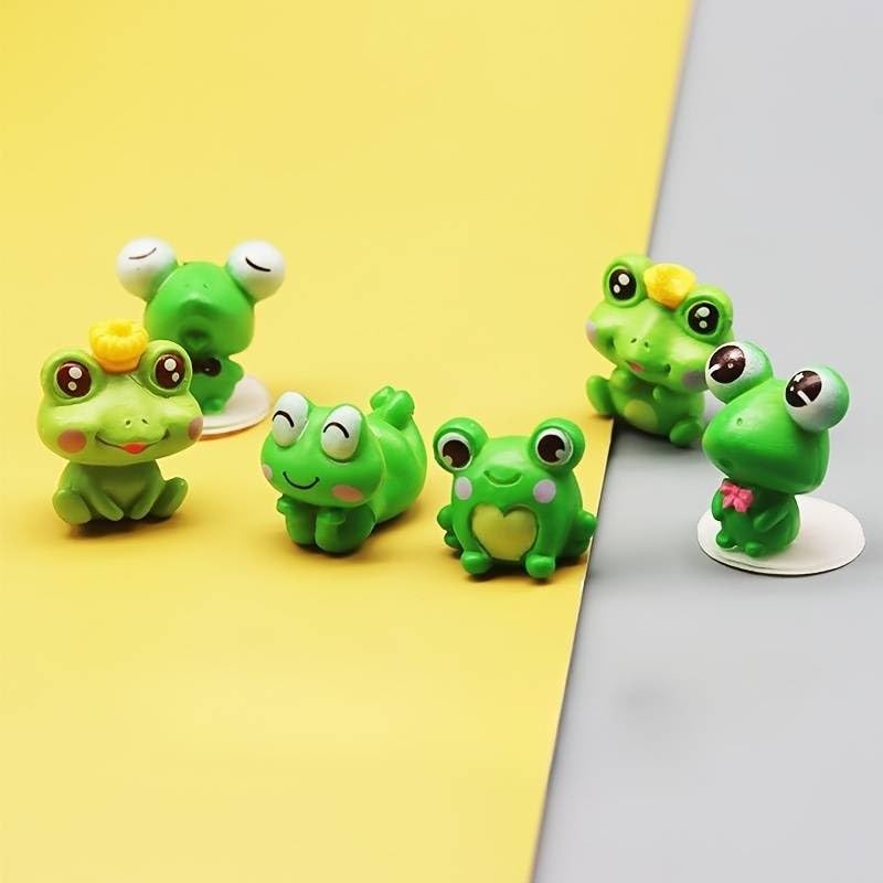 SATYAM KRAFT 1 Set (6 Pcs) Frog Miniature Figurines Showpiece | Gift for Diwali Deepawali New Year Return Gift Festive Decoration, Cute Animal Decor for Home Table Office Bedroom Car Dashboard.