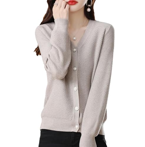 Women's V-Neck Cashmere Knit Cardigan Long Sleeve Soft Button Up Solid Color Sweater Loose Fit Warm Outwear