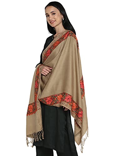 Zamour Women Embroidered Large Scarf Wrap Faux Pashmina Wool, Indian Kashmiri Oversized Scarves Wraps Stole Shawl for Winter