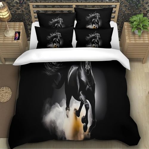Parure de lit cheval noir effet 3D en microfibre super douce