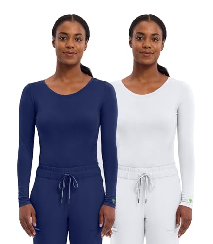Image of Healing Hands Underscrub Long Sleeve Women Knits Scrub Tops | Soft Cotton Blend Knit, Breathable Stretch Comfort, Machine Wash, Easy Care Fabric, Ideal For Layering Under Scrubs