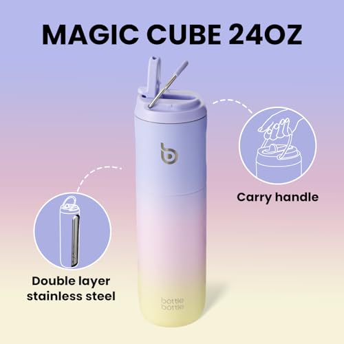 Bottle Bottle Stainless Steel Water Bottle 700ml with Straw and Lid Sports Insulated Metal Water Bottles with Handle(Purple Pink Yellow) - Image 3