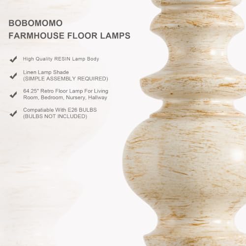 Image of BOBOMOMO 64.25 inch Farmhouse Floor Lamp with Remote, Dimmable Floor Lamp with Adjustable Color Temperatures, Antique White Floor Lamp with Gold Accents for Living Room Corner, Bedroom, 9W Bulb Included