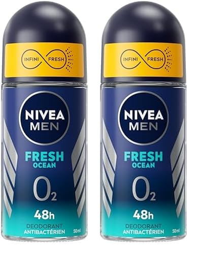 NIVEA MEN Desodorante Bola Fresh Ocean 0% (1 x 50 ml), desodorante para hombre protección 48h (Paquete de 2)