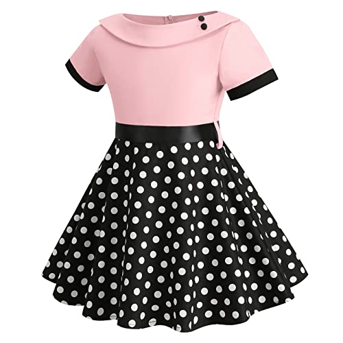 Kids Audrey Vintage 50s Dress for Girls 1950s Polka Dot Dress for Girls Patchwork 50's Style Dresses Short Party Swing Dress2
