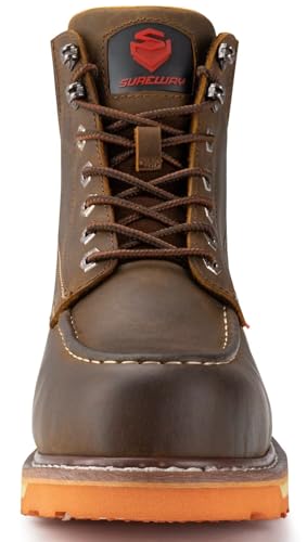 Image of SUREWAY 6 inch Mens Heavy Duty Soft /Composite /Steel Toe Work Boots for Men,Comfortable & Durable,GoodyearWelt,Full Grain Leather,Oil /Slip Resistant,Wedge Moc Toe Industrial Construction Boots /Shoes