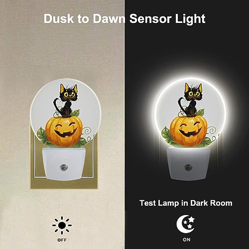 Image of Plug in Nightlight Thanksgiving Harvest Cat Sit on Pumpkin Night Light Cute Black Cat Kitten Funny Pumpkin Plug-in Nightlight Auto On /Off for Men Women Boys Girls, LEDLAMP3016