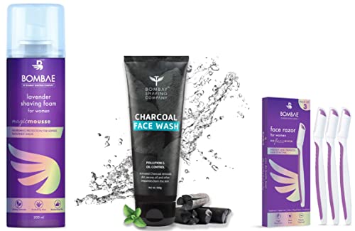 Image of Bombay Shaving Company Face Razor For Women 3 count & Bombay Shaving Company Charcoal Face Wash, Fights Pollution and Acne, Oil Control - 100g & DFH Ultra Sensitive Shaving Foam
