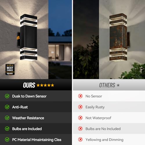 Image of Outdoor Wall Lights 2-Pack - Modern Patio Wall Light Fixture, Dusk to Dawn Outside Lights for House, Up & Down Outdoor Sconce, Waterproof Outdoor Light Fixtures, Front Porch, Garage Lights