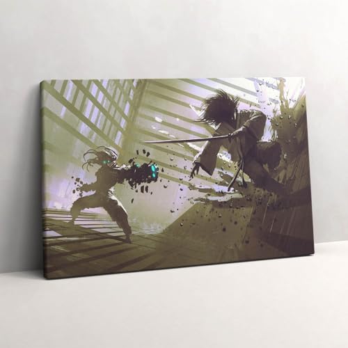 Combat de robots samouraïs peinture murale impression toile 60x40cm