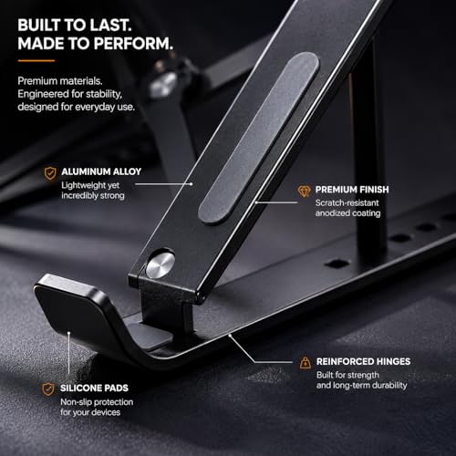 Image of Laptop Stand Adjustable Foldable Metal Laptop Riser Portable Notebook Stand with Multi Angle Positions Desktop Laptop Holder Stand for Desk Use Black