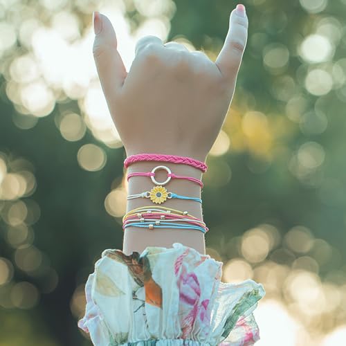 Image of Stackable Sunflower String Bracelets Cute Boho Braided Summer Beach Jewelry