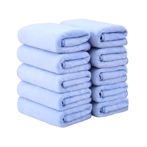 フェイスタオル マイクロファイバー 10枚組 35×75cm フワフワ 吸水 速乾 耐久性 ホテル仕様 家庭用 業務用 サロン エステ タオル (スカイブルー)
