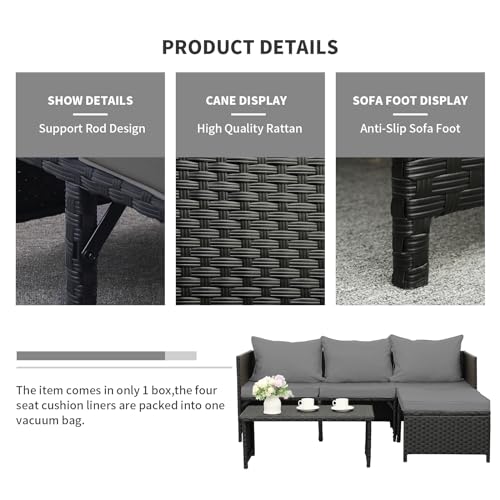 image for Valita 3-Piece Outdoor PE Rattan Furniture Set Patio Black Wicker Conv