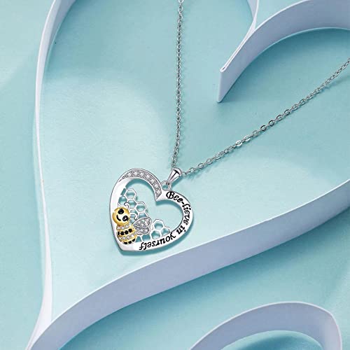 Hanaiette Bee Necklace Lady's Bee Heart Necklace Pendant Decorated With Zircon Silver Plated Bee Pendant Cute Animal For Women And Bee Lovers #TOP1