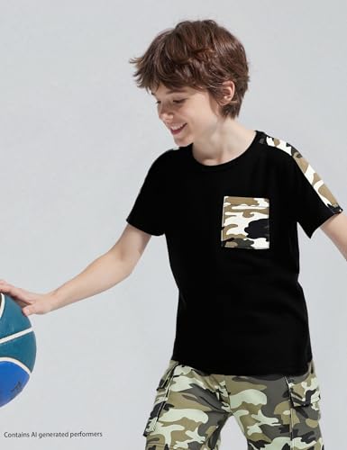 Image of mksodopy Boys Summer Outfit Set 2 Piece T Shirt and Camo Shorts Casual Clothes for Little Big Boys 5-16