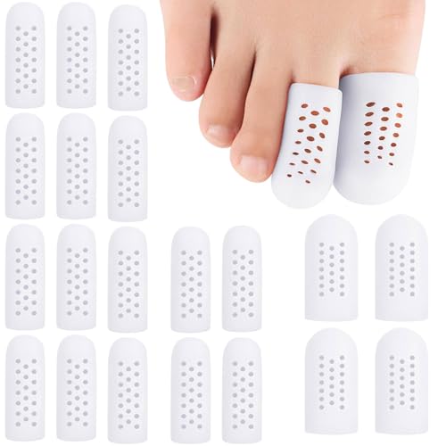 20 Piezas Protector Dedos Pie Silicona Transpirable, Punteras de Gel para Alivio del Dolor de Ampollas y Callos, Protectores de Dedos del Pie con Orificios, 2 Tamaños para Hombres y Mujeres
