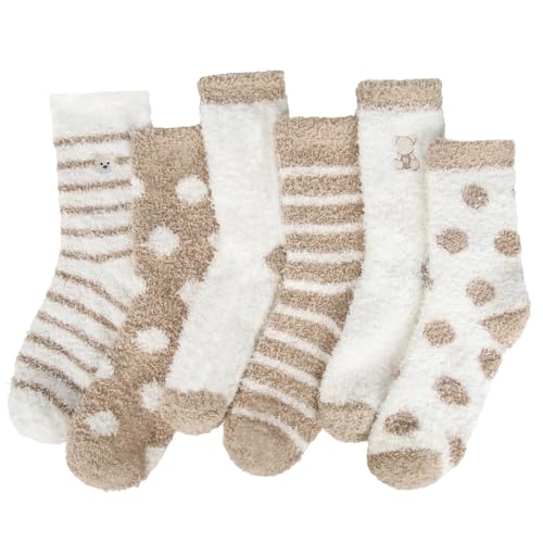 Justay Sowarm Calcetines Mujer Invierno 6 Pares Termicos Suaves Esponjosos Cama Cálidos Cómodos Forro Coral Calcetines Regalos Navidad para Niñas Talla 37-42