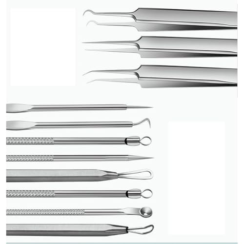 Professional Blackhead Remover Tool Set, 13 Piece Stainless Steel Comedone Extractor Kit with 10 Alcohol Swabs