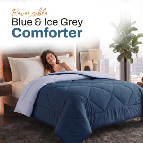 Image of DECORUM Reversible Comforter Double Bed 250 GSM | Blue & Ice Grey | Ultra Soft Microfiber Quilt | All Season Lightweight Comforter | (228 X 223 CM)