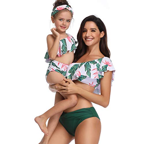 Costume da Bagno Famiglia Abbigliamento Uguale Mamma e Figlia Costumi Mare Due Pezzi Donna Ragazza Boho Hippie Chic Bikini Floreale Tankini con Volant Coordinato Spiaggia Trikini Brasiliana Swimwear