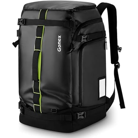 Gonex 50L Ski Boot Bag Backpack, Waterproof Snowboard Boot Backpack for Men Women, Ski Boots Bag for Travel, Ski, Snowboard, Helmet, Goggles and Outerwear Black Cover