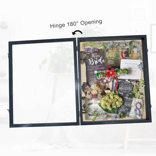 Image of GraduationMall 16x20 Wood Shadow Box Frame Glass Door Display Case with Linen Back and 6 Stick Pins,1.5 inches Interior Depth,Ideal for Memorabilia Pictures Flowers Medals Tickets Rustic Black