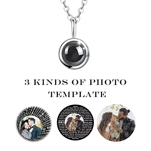I Love You Necklace 100 Languages 925 Sterling Silver Projection on Round Onyx Pendant Memory Collarbone Necklace Projection Gifts For Her Wife Girlfriend Birthday Gift (Photo Projection)3