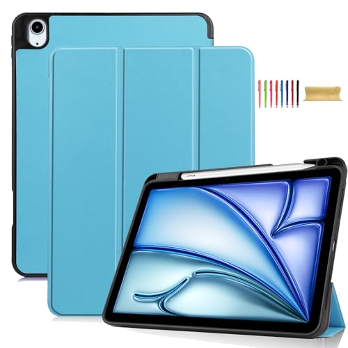 Étui iPad Air 13 2024 bleu clair coque rigide silicone à rabat