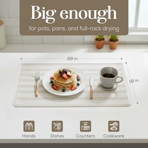 Image of Kitchen Towels Set of 4, Cotton Waffle Weave Dish Towels, 2 Solid & 2 Striped Kitchen Hand Towels, Super Absorbent Taupe and White Tea Towels, 18 x 28 Inch