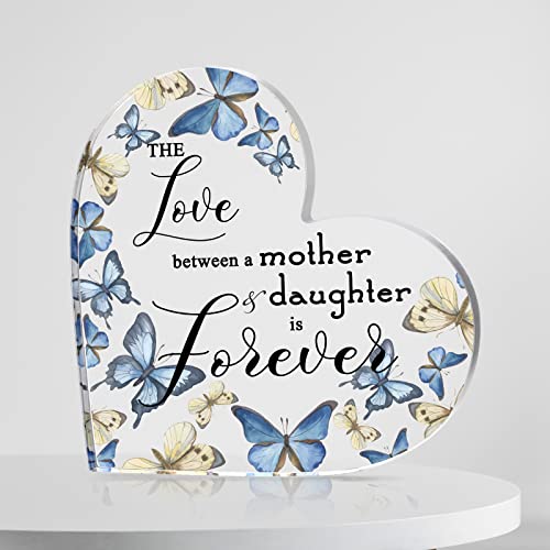 Yulejo Mother Daughter Gift Acrylic Heart Decor Sign Butterflies Inspirational Keepsake Tables Centerpiece for Teen Girl Lady Woman Christmas Gifts Birthday Anniversary, 5 x 0.6 Inch