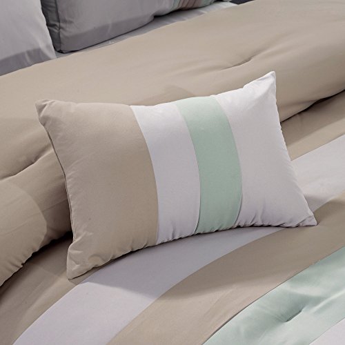 Chezmoi Collection Napa 7-Piece Luxury Leaves Scroll Embroidery Bedding Comforter Set (California King, Green/Beige/Light Gray)