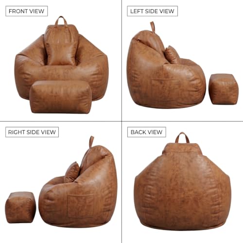 Image of KAM'S LIEU 5XL Premium Imported Suede Bean Bag Chair with Footrest & Cushion | Filled with High Density Polystyrene Beans | Premium Soft Fabric | Ready to Use Color- (TAN, 5XL)