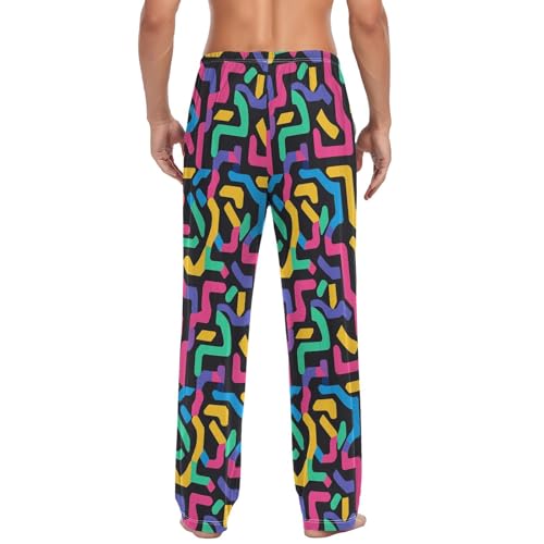 Men’s Colorful Maze Pajama Pants with Pockets, Comfortable Lounge Sleep Bottoms#1332
