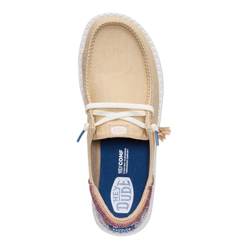 HEYDUDE Women’s Wendy Funk Beach Woven Slip On Shoe, Irish Cream/Multi Size 10 | Lightweight Slip On Style with Elastic Laces and Tassel Detail - image 4