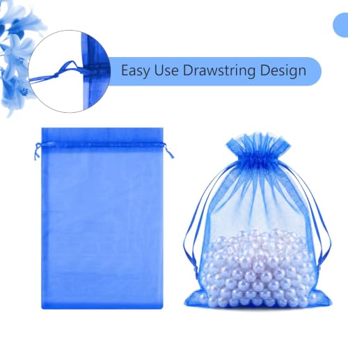 Image of FUNFERY 100PCS Royal Blue Organza Gift Bags 4x6in,Drawstring Jewelry Pouch