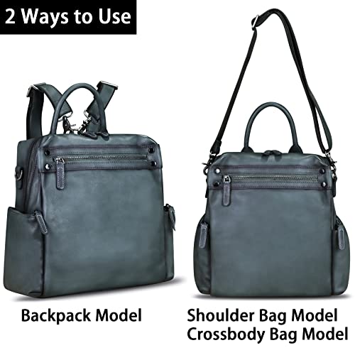 Image of Genuine Leather Backpack for Women Convertible Design Shoulder Bag Vintage Casual Daypack Knapsack Rucksack Purse (Gray)