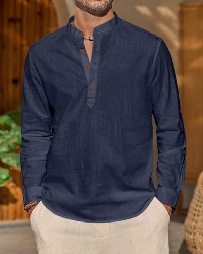 Image of Zombom Men's Cotton Blend Solid Full Sleeve Short Kurta Shirt with Mandarin Collar