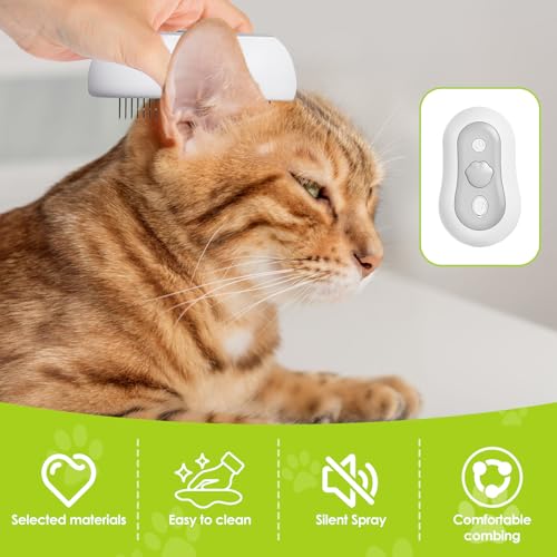 Katzenbürste mit Dampf & Auslöseknopf, Wiederaufladbar Dampfbürste von Katze Hunde, Massage Steamer Kamm Katzenbürste mit Wasser Tank für Langhaar und Kurzhaar zum Entfernen Losem Fell und Schmutz