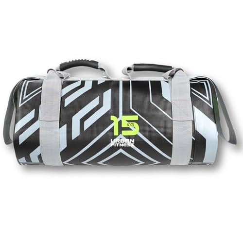 Manici multipli per versatilità: dotato di molteplici maniglie antiscivolo per una varietà di posizioni di presa. La borsa Urban Fitness Power Bag consente una vasta gamma di esercizi di allenamento funzionali di sollevamento, trasporto, oscillazione e lancio, migliorando l'allenamento di tutto il corpo.