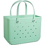 Auyyhui 夏のEVAビーチバッグバスケットレディースシリカゲルビーチバッグ穴あき空気袋付きショッピングバスケット収納ボックス、ビーチ旅行運動に使用 (グリーン)