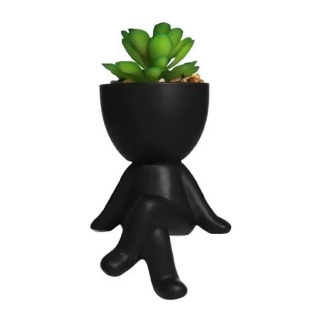 Lot de 4 plantes succulentes artificielles noires, pots créatifs en forme de personne, petits pots décoratifs artisanaux