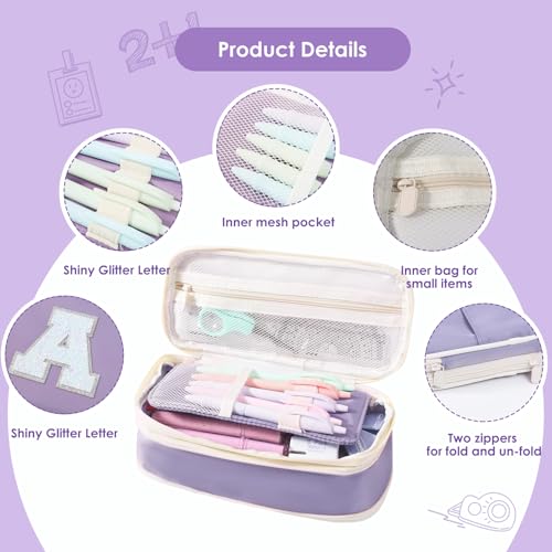 Image of Janhavi Initial Large Capacity Premium Oxford Cute Aesthetic Pencil Case Pouch Bag Special School Supplies Colored Stationery Organizer Gifts for Girls, Women, Adults