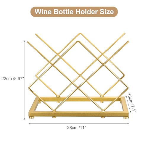 Image of uxcell Countertop Wine Rack, Tabletop Wine Bottle Holder for Up to 5 Standard Bottles, Freestanding Wine Rack for Wine Cellar Bar Cabinet, Gold