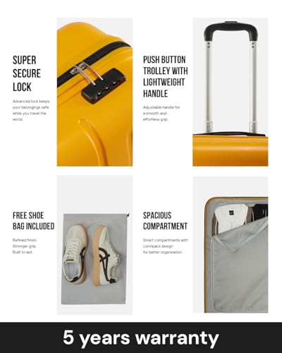 Image of SNITCH Loop Cabin Size Yellow Polypropylene Hard Travel Suitcase - Trolley Bag Small & Luggage with 4 Wheels, Secure Lock & Free Shoe Bag