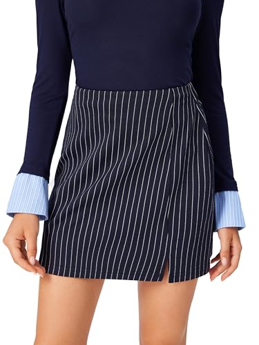 CIDER Women's Striped Mini Skirt High Waist Casual Slim Fit Workwear Short Skirt4