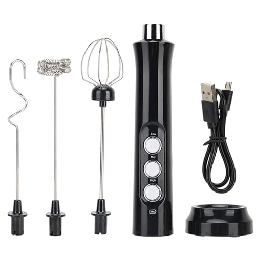 Mousseur à Lait Électrique 3 Vitesses Réglable, Batteur à Œufs USB Rechargeable avec 3 Fouet Tête, Agitation Mini Acier Inoxydable pour...