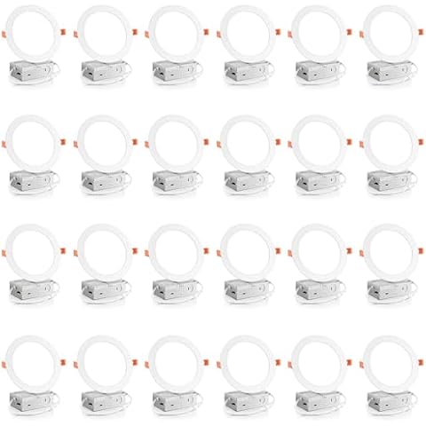 Meconard 24 Pack 6 Inch 5CCT Ultra-Thin LED Recessed Ceiling Light with Junction Box, 2700K/3000K/3500K/4000K/5000K Selectable, 1050LM Brightness Dimmable Canless Wafer Downlight, 12W Eqv 110W-ETL&FCC Cover