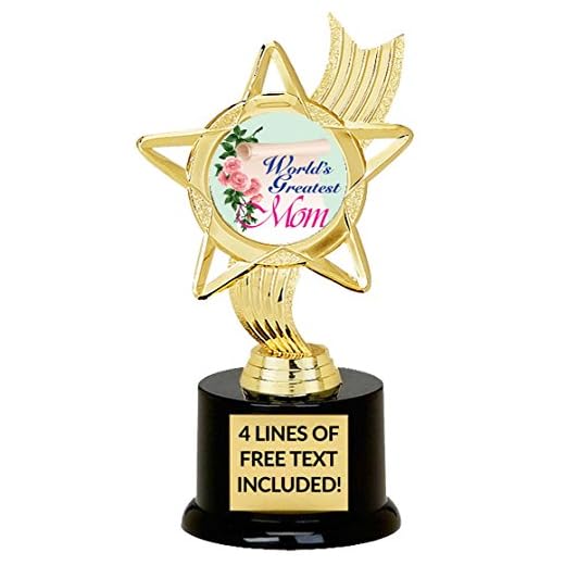 World's Greatest Mom Trophy, Custom Engraving, Great Gift for Mother's Day Or Birthday, 6 3/4 Inches Tall