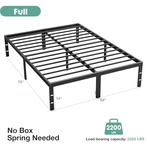 Image of Sweetcrispy Full Bed Frame - 14 Inch Metal Platform Bed Frames for with Storage Space Under Base, Sturdy Steel Slat Support, No Box Spring Needed